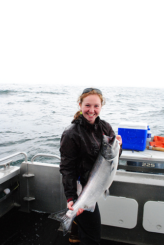 Liz catches her first ever king salmon during her JV year.