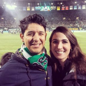 Amanda (right) with her fiancé at a recent Portland Timbers game