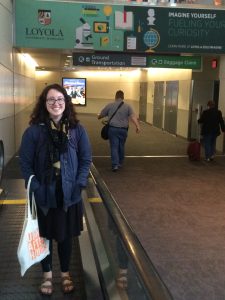 Woman smiling in airport